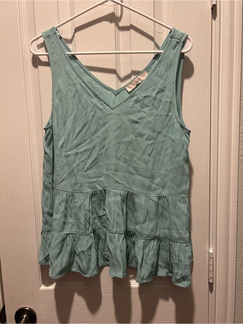 LOFT Light Aqua V-Neck Ruffle Tank Top